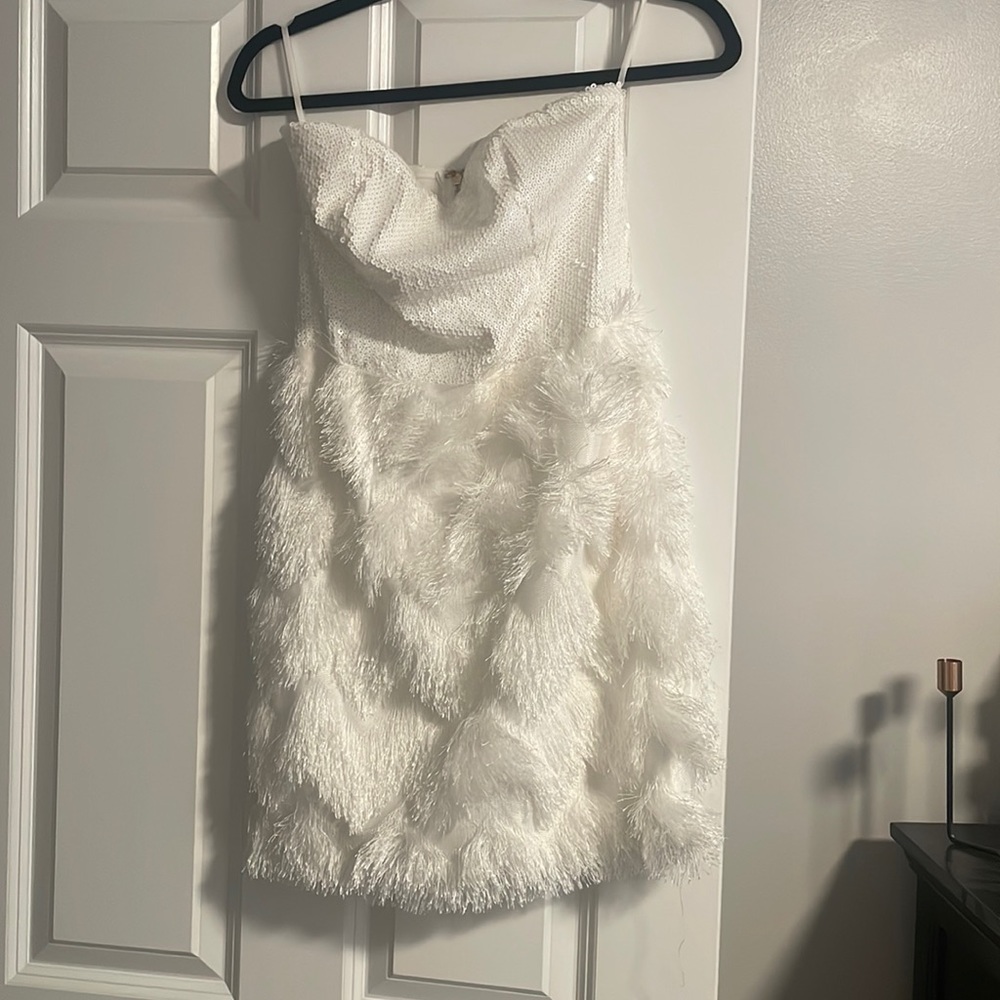 White feather sequin dress